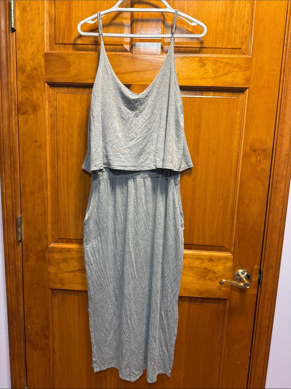 Cherish Light Gray Layered Spaghetti-Strap Maxi Dress